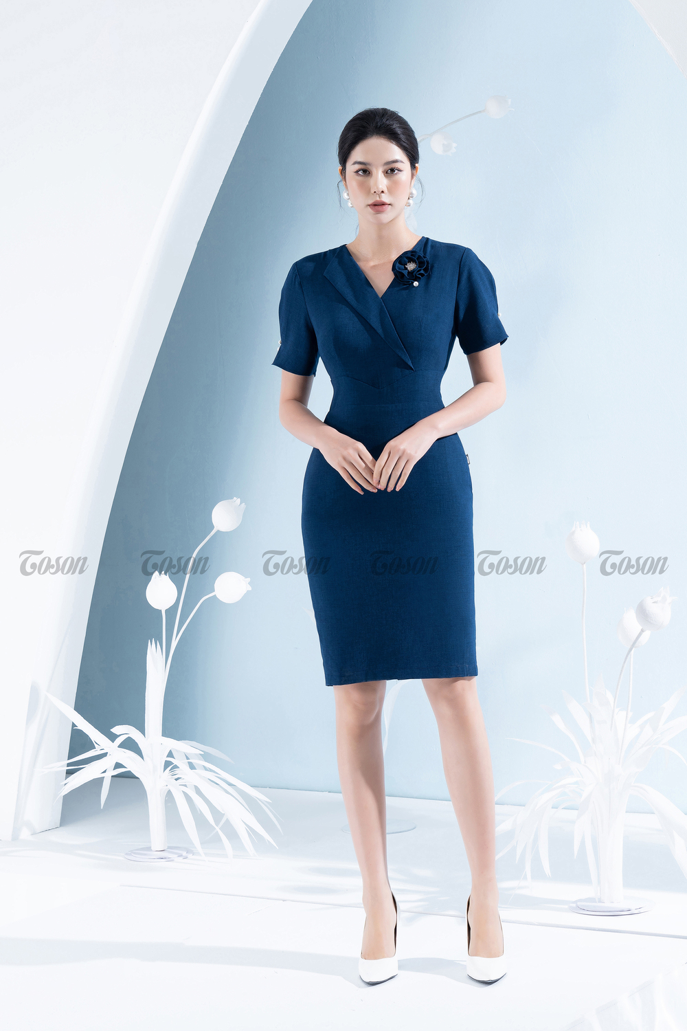 Đầm sơ mi đũi cổ V tay cộc Váy sơ mi công sở Cardina thanh lịch #19 Đầm sơ mi đũi cổ V tay cộc Váy sơ mi công sở Cardina thanh lịch
